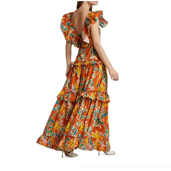 LA DOUBLEJ Scarlett Floral Tiered Maxi Dress Lily Orange Floral Sz XL {KK21} - Picture 6 of 14